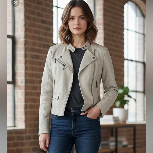New York & Company Jackets & Blazers - Soft Buttery Faux Biker Cream Lether Jacket Size Small